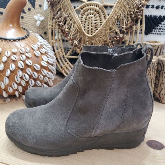 Sorel Womens 10.5/41.5 Evie Ankle Low Wedge Booties Suede Gray Zip EVA Comfort - Picture 14 of 14
